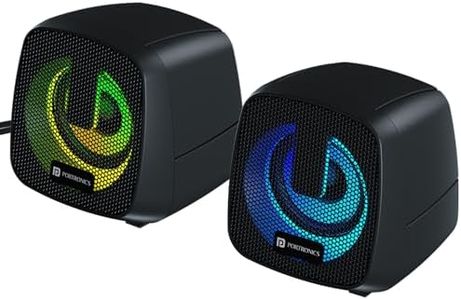 Portronics 6W in Tune 6 HD Sound 2.0 Channel Portable Desktop PC Speaker, 3.5mm Audio Jack, Volume Scroll Button, Multimedia Speaker, RGB LED Lights, Metal Mesh, USB Powered (Black)