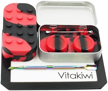 vitakiwi Silicone Carving Travel Tin Kit with 5ml 34ml Multi Compartment Concentrate Containers Non-stick Jars + 4.8" Gold Carving Tool + 5.9"×4.9" Mat (Red Black)