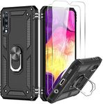 LeYi for Samsung Galaxy A50/A50S/A30S Case with Ring Holder, Military TPU Shockproof Hard Armour Phone Cover and 2 Tempered Glass Screen Protector for Samsung A50/A50S Black