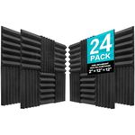 JBER 24 Pack Charcoal Acoustic Panels 2" X 12" X 12" Studio Foam Wedges Fireproof Soundproof Padding Wall Panels