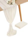 2 Piece 10ft Ivory Sheer Chiffon Table Runner Romantic Rectangular Table Linen for Wedding Party Overlay Birthday Table Decoration