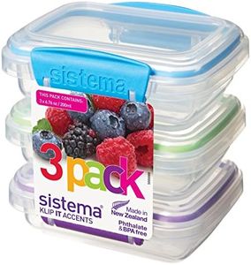 Sistema Klip It Accents Collection Food Storage Containers 6.7 Ounce/.8 cup each, Set of 3, Assorted Colors,Blue/Green/Purple