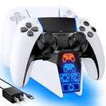 Fenolical PS5 Controller Charger Station with 5V/3A AC Adapter for Dualsense Controller & Edge Controller, Playstation 5 Accessories Charging Station with Timer Function & Smart Touch Control (White)