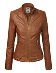 Made By Johnny WJC747 Womens Dressy Vegan Leather Biker Jacket M Camel