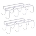 WODSTA Mug Holder 2PCS Under Shelf Mug Holder White with 8 Hooks Under-Cabinet Hanger Rack Iron Cupboard Shelf Organiser Multi-Function Mug Organizer Cup Hooks for Sleeping Rooms Offices and Kitchen