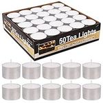 50 Pack Unscented Tea Light Candles 8 Hours Smokeless Dripless Long Lasting Paraffin Tealight Candles in Bulk Small Votive Candle for Shabbat, Weddings, Home Decorative, White