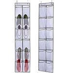 Pakchoice Over The Door Shoe Organizer, 2 Pack 12 Mesh Shoe Storage Pockets, Hanging Holder for Narrow Closet Door, White (60in*11.8in)