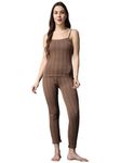 FF Premium Women's Thermal Warmer Spaghetti & Pyjama Set, Ultra Soft Winter Inner Wear Upper and Lower Thermal Set - (Large) Brown