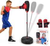 COSTWAY Punching Bag with Stand and Gloves, 95-126cm Height Adjustable Reflex Bag Kit, Freestanding Inflation-free Kids Boxing Bag for Speed Training, Exercise