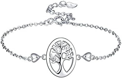 Lydreewam Oval árbol de la Vida Pulsera para Mujer Plata de Ley 925 Amor Corazon Pulsera, Día de la Madre Caja de Regalo Empaquetada, Ajustable 16+3cm