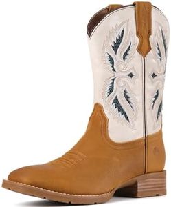 SUREWAY Cowboy Boots For Men - Mens Square Toe Embroidery Western Boot,Oil/Slip Resistant,Durable Classic Pull on 10 Inch Wellington Boots - Soft Toe Full Grain Leather Work Boots