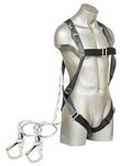 Karam Basic Safety Harness with Adjustable Chest & Thigh Straps | Equipped with Two Lanyards (2.0m) with Both Side Hooks | Construction Harness for Fall Protection | KI01(PN206D)(PP)(2.0M)