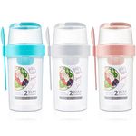 Mumufy 3 Pcs Salad Shaker Cup with Lids and Fork Fresh Salad Shaker Container for Lunch,keep Fit Salad Dressing Shaker for Portable Breakfast Meal Vegetable and Fruits (White,Pink,Green)