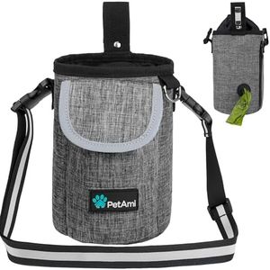 PetAmi Dog Treat Pouch, Large Pet Training Treat Pouch with Pocket, Dog Trainer Essentials Supply Holder with Poop Bag Dispenser, Training Bag for Kibbles Toys, 3 Ways to Wear (Gray)