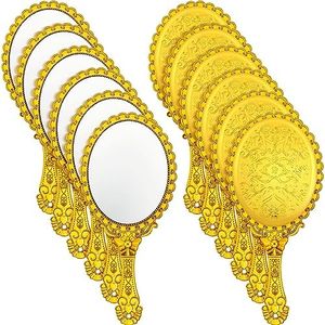 Qunclay 12 Pcs Vintage Handheld Mirror, 9.8" L x 4.5" W Small Gold Embossed Mirror Portable Cute Princess Mirrors Compact Travel Mirror Makeup Mirror for Classroom Kids Princess Party Favors