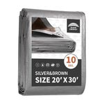 RAIANDEWAY Tarps Heavy Duty Waterproof 20x30 Feet,10Mil UV Resistant Poly Tarps,Multipurpose Small Tarps with Metal Grommets and Reinforced Edges, Silver/Brown