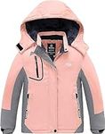 Wantdo Girl's Fleece Coat Warm Snow Coat Waterproof Ski Jacket Hooded Windbreaker Snowboarding Coat Kids Winter Jacket Coral Pink 152-158