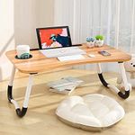 SOLIAM Foldable Wooden Laptop Bed Tray Table, Multifunction Lap Tablet Desk with Cup Holder, Perfect for Eating Breakfast, Reading Book, Working, Watching Movie On Bed (Wood)