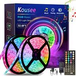 Kousee LED Strip Lights 32.8FT, IP65 Waterproof LED Lights Strip with Music Remote Control, 5050RGB Color Changing Light Strip, Easy Installation LED Lights Strip for Bedroom, Ceiling, Kitchen