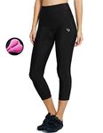 BALEAF Women's Bike Shorts 3D Padded Cycling Pants High Waisted Tummy Control Capris 3/4 Tights UPF 50+ Black Line L