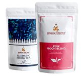 HINDUSVEDA TEA- Slimming Weight Loss Tea & Blue Lavender Rose Jasmine - The Pink Moon Blend Flower Tea (Serve 100 Cups)| Slimming Tea With Whole Leaf Green Tea, Garcinia Cambogia, Cinnamon, Ginger, Lemongrass, Hibiscus, Turmeric & Senna Leaf, Burn Extra Belly Fat | Pink Moon Bend Herbal Caffeine Free Tea For Relaxation & Good Sleep Premium Loose Leaf Tea(Pack Of 2,100 Gram)