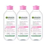 GARNIER Micellar Cleansing Water, All-In One Makeup Remover + Face Cleanser, Hypoallergenic, All Skin Types Even Sensitive Skin, Pack of 3 (3 x 400mL)