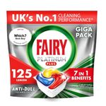 Fairy Platinum Plus Complete All-In-1 Dishwasher Tablets Bulk, 125 Tablets, Lemon, With Anti-Dull Technology & Rinse Aid Action, Effective In Short Cycles