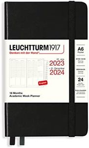 LEUCHTTURM1917 367559 Academic Weekly Planner Pocket (A6) 2024, 18 Months, Black, English