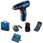 BOSCH Professional GSB 120-LI Cordless Impact Drill Driver, 12 V, 10 mm Chuck, 2 x GBA 12 V 2.0Ah Battery, 1 x GAL 12V-20 Charger & 23 Pcs Accessories Set, 1 Year Warranty