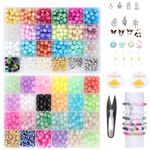 Ambitieux 48-Compartment Jewelry Making Kit with 8 Gold & 7 Silver Charms – Bead Set with Cutter & 2 Rolls of 0.7mm Elastic String (10m Each) – DIY Bracelet & Necklace Crafting Kit for girls birthday gift 2 3 4 5 6 7 8 9