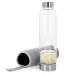 Navaris Crystal Water Bottle - 14oz Glass Gemstone Drink Bottle with Loose Natural Gem Stones - Available with Different Type Stones