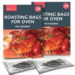 48pk Roasting Bags for Oven with Ties | Oven Bags for Roasting Chicken, Turkey, Meat & Fish | 38 x 25cm | Multi Purpose Cooking Bags for Oven | Turkey Roasting Bags | Oven Roasting Bags + SOL Sticker