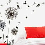 ADL Dandelion Wall Stickers - Living Room Butterfly Flower Wall Stickers for Bedrooms for Girls - Plant Wall Art Stickers - Wall Decal Adults Baby Nursery Room Wall Decor (Black)