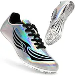 THESTRON Unisex Track Spikes Running Sprint Shoes Track & Field Shoes for Men Women Kids Cool Racing Running Sneakers Silver