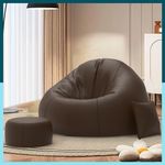 ComfyBean Faux Leather Bag with Beans Filled 4XL Bean Bag Sofa with Free Cushion and Footrest- Official : Louvre Luxury Combo (Matching Color : Solids, Brown)