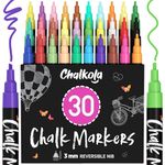 Fine Tip Chalk Pens (30 Pack - Neon & Pastel) Chalk Markers - Dry Erase Marker Pens for Blackboard, Chalkboards Signs, Windows, Bistro - 3mm Reversible Tip