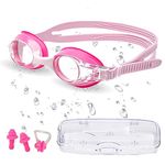 Kids Swimming Goggles, Swimming Goggles Kids 6-14, Kids Goggles Anti-Fog No Leak Proof Uv Resist Girls Swimming Goggles Boys Goggles Food Grade Silicone Comfort with Nose Clip(Age 3-14) Pink