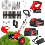 Myrra Cordless Grass Cutter Machine for Garden (5 Year Warranty), 24V Brush Cutter Machine with 2 Batteries, Ideal Grass Cutter for Home Garden Use | Grass Cutting Machine Electric (RedGrass Cutter)