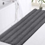 Turquoize Luxury Shaggy Bath Mat Chenille Bathroom Runner Rug Extra Soft and Absorbent Large Non Slip Bath Mat, Machine Washable, 47 x 17 Inches, Gray