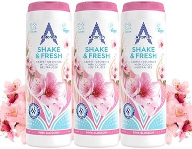 Astonish 350g Shake Fresh Pink Peony Carpet Odor Eliminator Powder, 3 Pack - Pet Smell Neutralizer, Vacuum Safe for a Long Lasting Room Scent, Floor Refresher, Home Deodorizer, Soft Floral Fragrance
