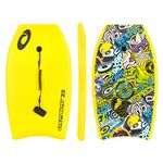 Osprey 33” BodyBoard with Adjustable Wrist Leash for Kids and Adults, Lightweight Bodyboard with XPE Deck, Crescent Tail and EPS Core, Multiple Colours and Design, Yellow, 33 Inch