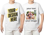 Printson Custom T-Shirt for Men & Women - Personalized Tshirts with Photo and Text - Front and Back Printed Unisex Shirt US Medium, White