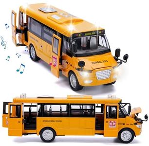 Crelloci School Bus Toy, Die Cast Pull Back 9'' Model Cars, with Lights & Sounds, Openable Doors, Large Yellow Metal Toy Vehicles, Play Bus for Boys Girls Kids Toddlers Ages 3+