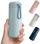 Exllena Small Flask 250ml Water Bottle Made of 304 Stainless Steel, Double Wall Vacuum Insulation for Hot&Cold Drinks, Mini Flask with Carry Handle - 100% Leakproof (Grayish Blue)