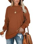 PLMOKEN Plus Size Sweatshirts for Women Casual Long Sleeve Round Neck Shirts Tunic Tops for Leggings,Caramel,XL