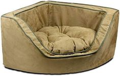 Snoozer Pet Products - Luxury Overstuffed Corner Dog Bed with Microsuede | Small - Camel/Olive