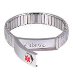 YINOX Medical Alert Bracelet for Men Womens Ladies ID Bangle Elastic Stainless Steel Personalised (Put Details in Lift up Section, Customized Medical Card+Strips Free)