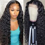 4X4 Transparent Lace Front Wigs Human Hair Water Wave Wigs 150% Density Brazilian Virgin Hair Pre Plucked with Baby Hair Wigs for Black Women Curly Water Wave Wigs 18 Inch Natural Color