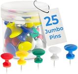 CraftyCrocodile 25 Giant Push Pins - Green, White, Yellow, Blue, Red Jumbo Tacks with Plastic Heads & Steel Points for Cork Board and Thick Papers