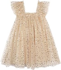 AGQT Baby Girls Tutu Dress Sleeveless Toddler Infant Tulle Tutu Dresses Birthday Party Layered Lace Mini Layers Dress Apricot-Gold Sequin Dot Size 12-18 Months